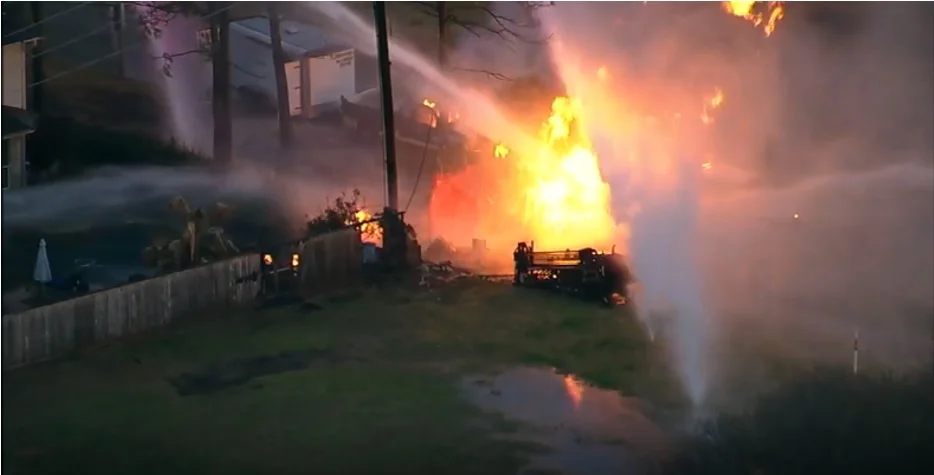 Picture of the natural gas pipeline fire after the explosion