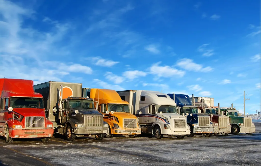 A line of commercial vehicles.